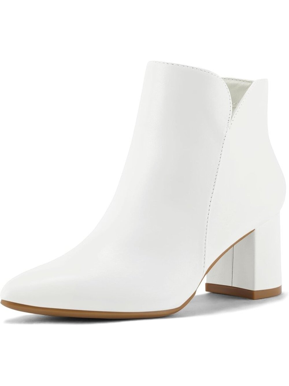Women's White Suede Casual Chunky Block Heel Pointed Toe Side Zipper Ankle Boots